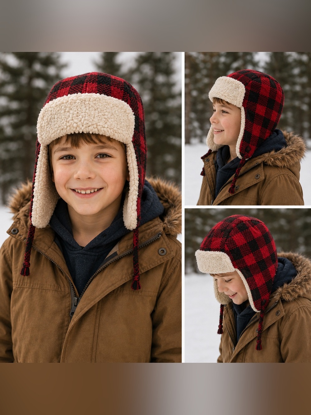 Roots kids Buffalo check trapper hat beanie toque Unisex